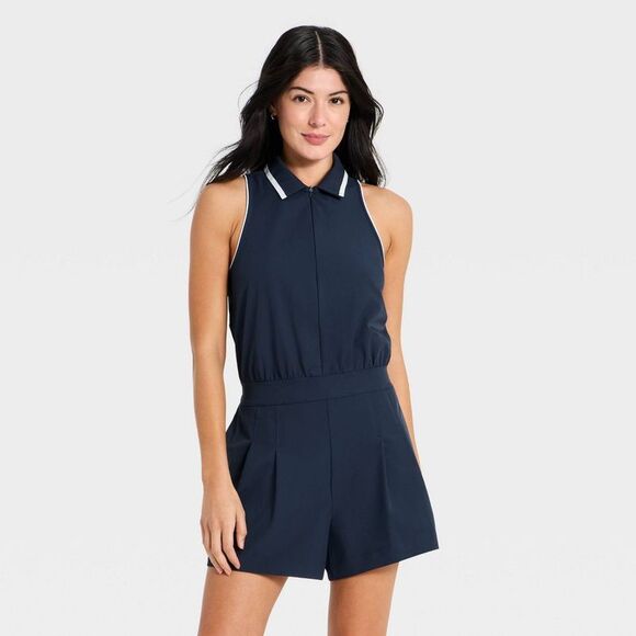 All In Motion Tops - All In Motion - Women's Sleeveless Knit Pleated Romper - All In Mo Navy Blue